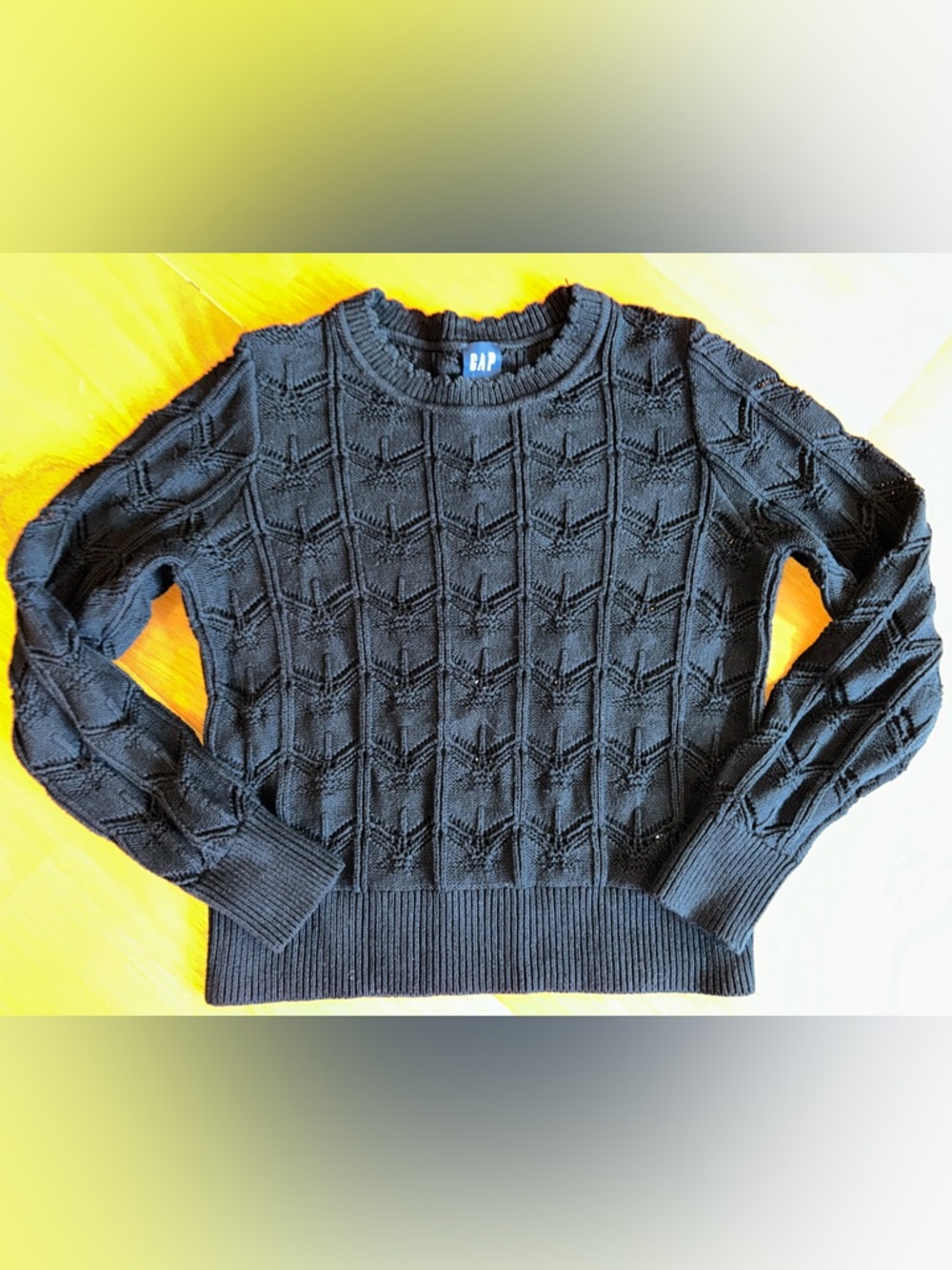 GAP Black Cable‎ Open Knit Sweater Long Sleeve 100% Cotton Women's Size Small